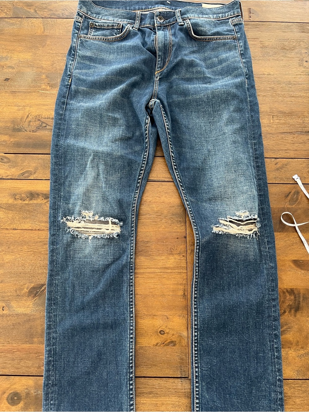 rag & bone Distressed Dark Blue Slim Straight Jeans